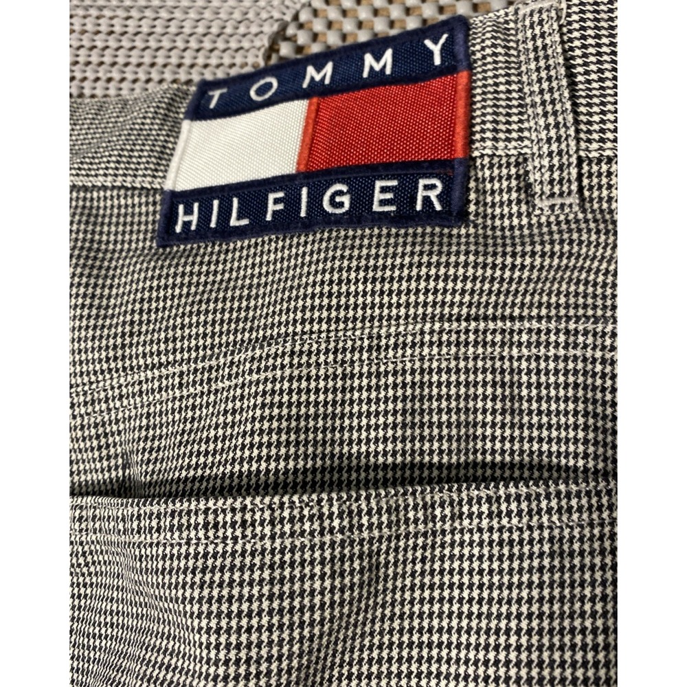 Tommy Hilfiger Herringbone Pants Size 12 Big Tommy Patch Back Black White Cordur